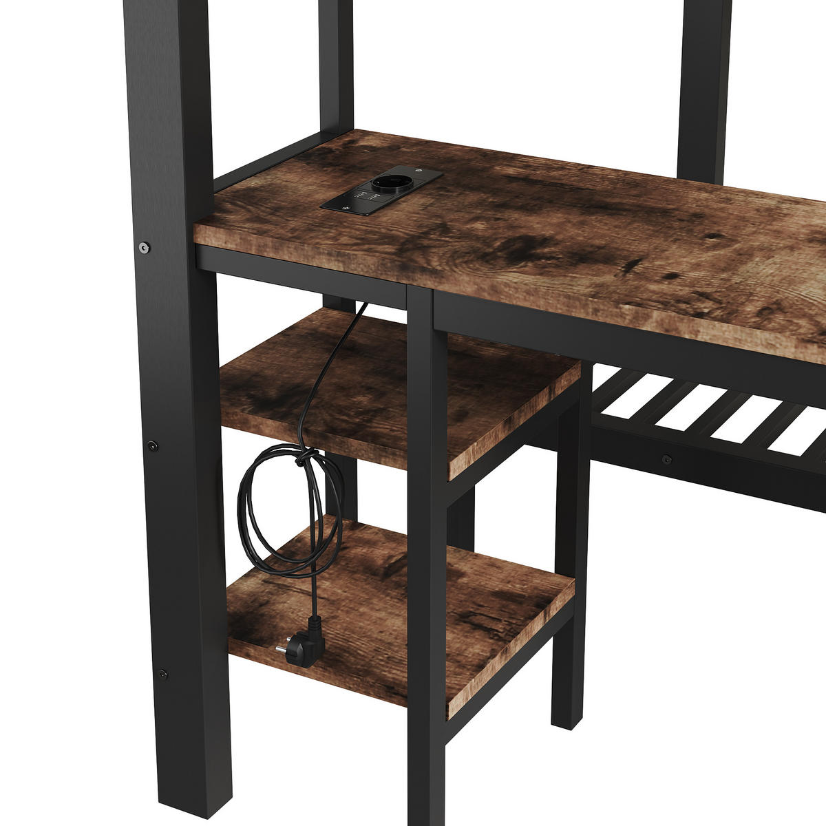 ETAGENBETT 140/90/200 cm mit Schreibtisch, DE-41769, in Schwarz - Schwarz, Metall (140/200cm) - ComfortXL