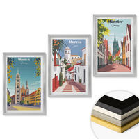 WANDBILDER 3er Set - 40x60 cm Silberner Rahmen - Europäische Städte in farbigen Zeichnungen - Silberfarben, Kunststoff (40/60cm) - ArtPrintCave