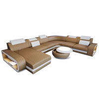 WOHNLANDSCHAFT Berlin U-Form Mini Sandbeige Weiß Kunstleder - Sandfarben, Textil (362/80/264cm)