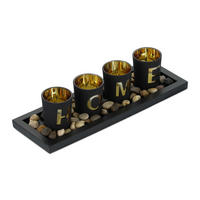 TEELICHTHALTER - Schwarz, Glas/Holzwerkstoff (7.5cm) - Relaxdays