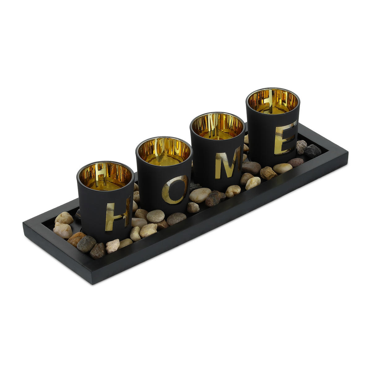 TEELICHTHALTER - Schwarz, Glas/Holzwerkstoff (7.5cm) - Relaxdays