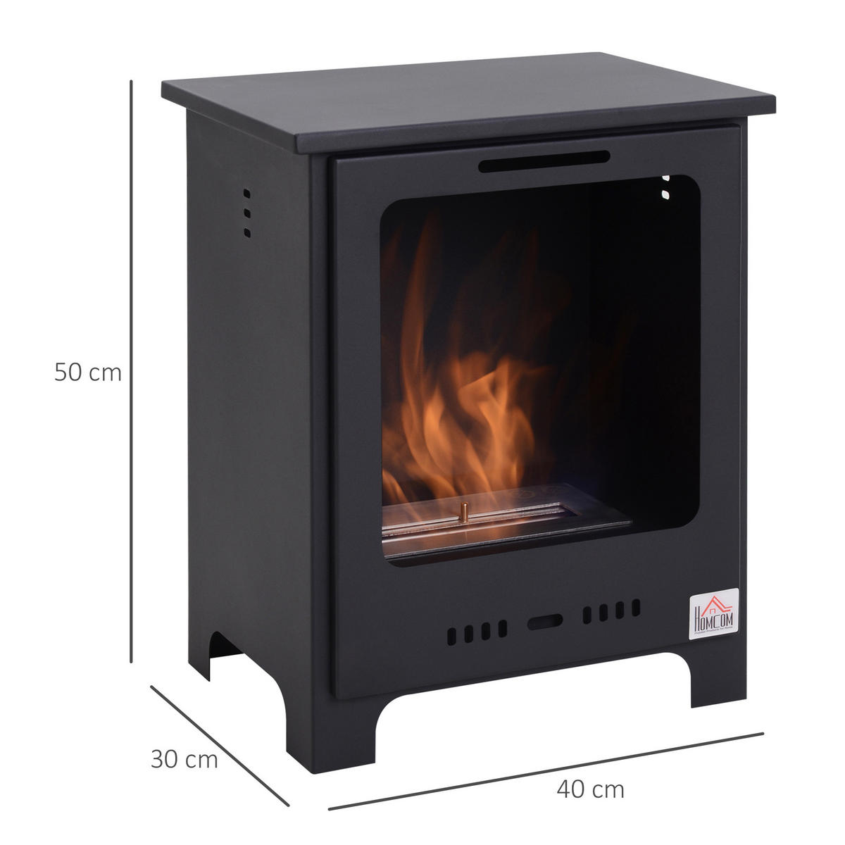ETHANOL-KAMIN 0,9 L Bio-Ethanol-Brenner 3 Stdn. Brenndauer kein Rauch Metall - Schwarz, Metall (30/50/40cm) - HOMCOM