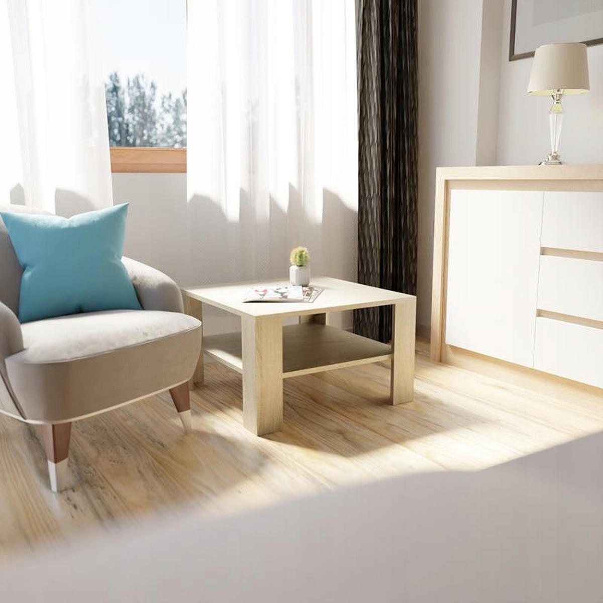 COUCHTISCH NIEDRIG EX3 Sonoma Eiche 68/68/41 cm - Sonoma Eiche, Holzwerkstoff (68/68/41cm) - Matkam Möbel