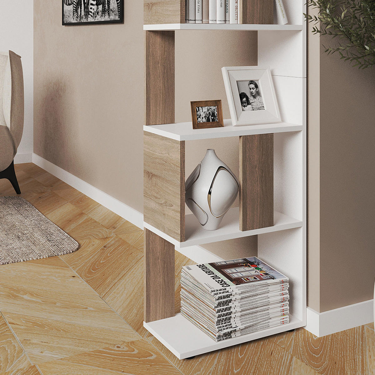 RAUMTEILER Sonoma/Weiß 45 x 162.6 cm - Weiß/Sonoma Eiche, Holzwerkstoff (45/162.6/23.6cm) - Vicco