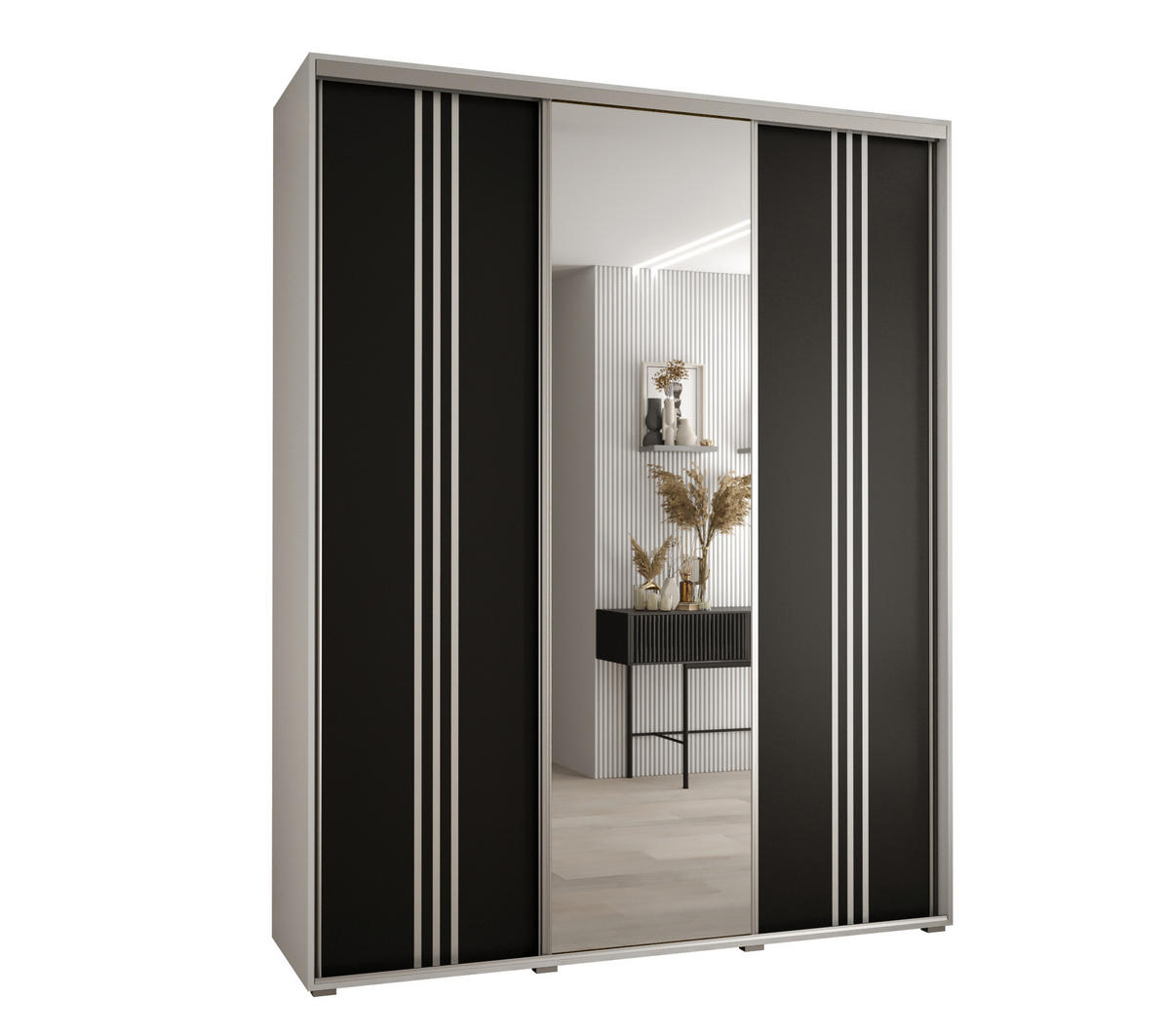 SCHWEBETÜRENSCHRANK 235,2/200/45 3-türig - Silberfarben/Schwarz, Holz/Metall (200/235/45cm) - Abiks Möbel