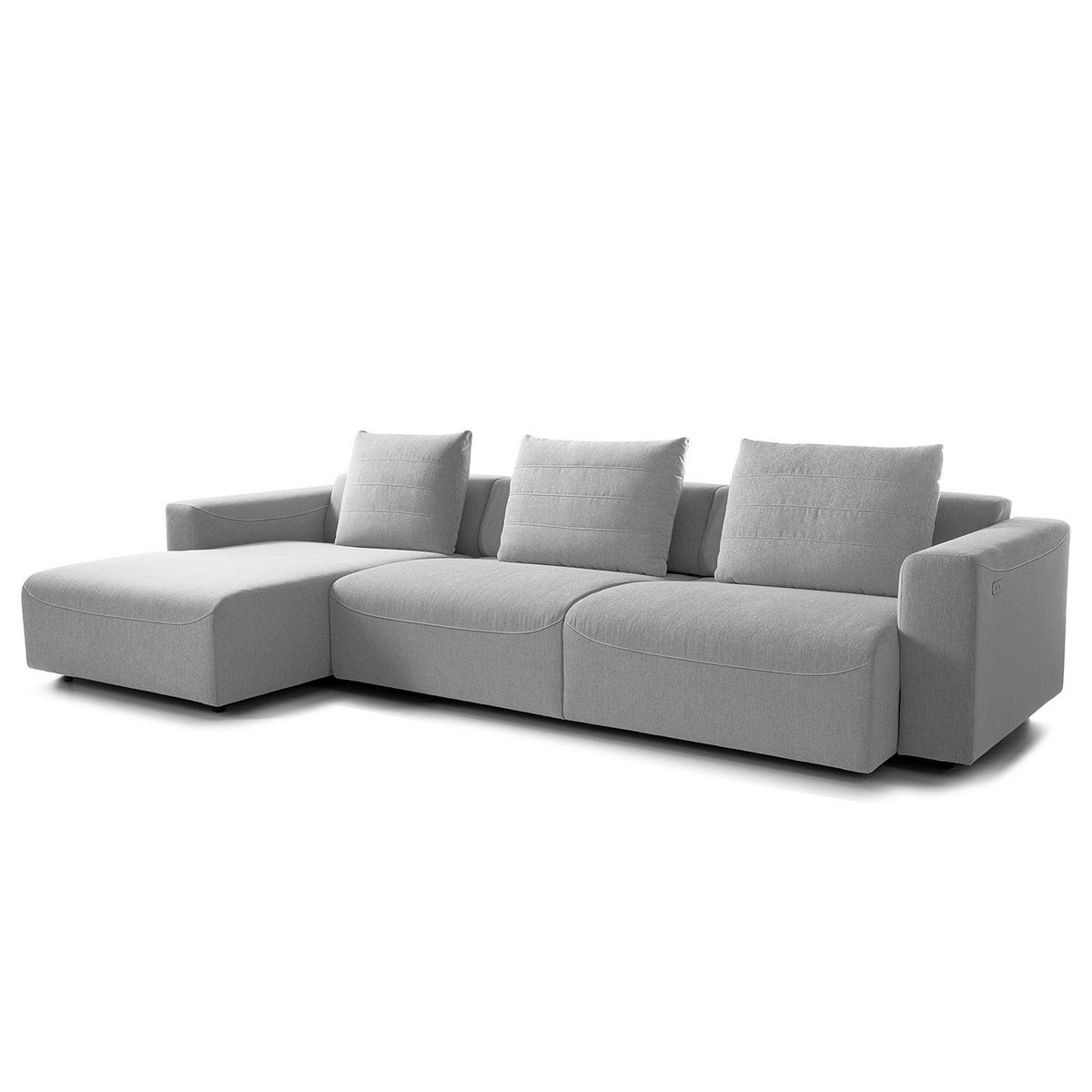3-SITZER ECKSOFA mit Longchair - Webstoff - Hellgrau/Schwarz, Kunststoff/Textil (320/170cm) - home24