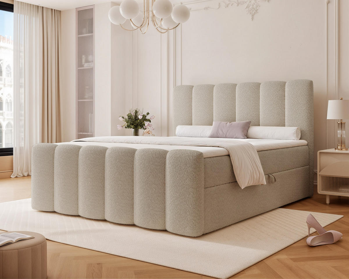 BOXBETT FERRERO 160/200 cm, in Creme, mit Matratze - Creme, Textil (160/200cm) - Idohome