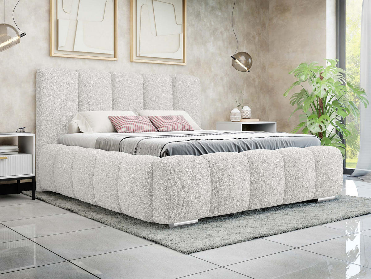 POLSTERBETT Wizko Boucle - Chromfarben/Creme, Holz/Holzwerkstoff (180/200cm) - MIRJAN24