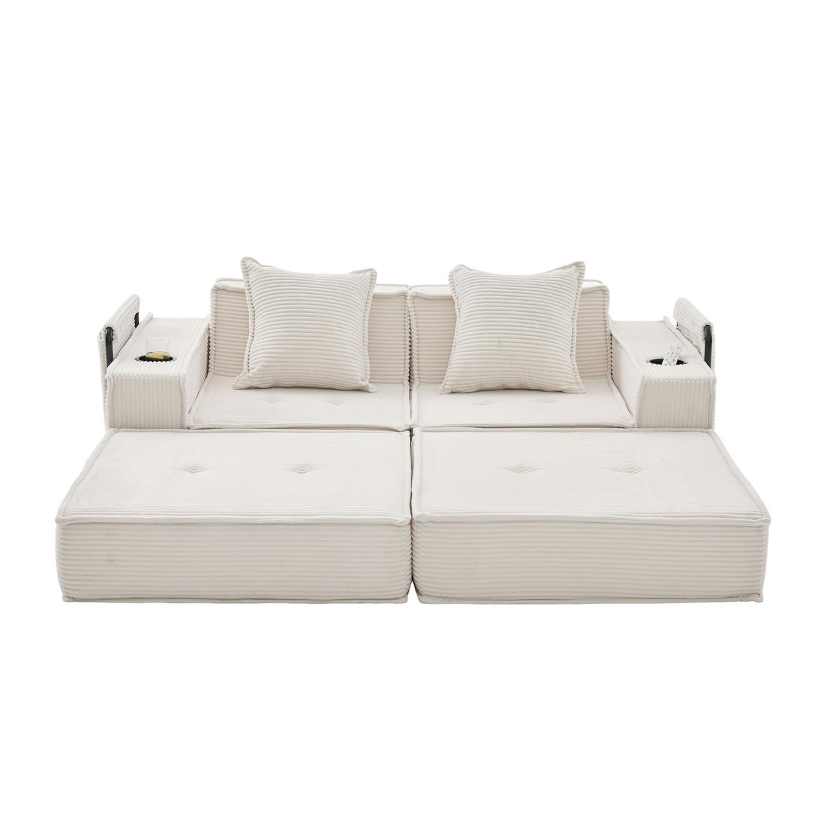SCHLAFSOFA 162/78/66 cm Beige Cord mit seitlichem Stauraum und Getränkehaltern - Beige, Textil (162/66/78cm) - Oxeza