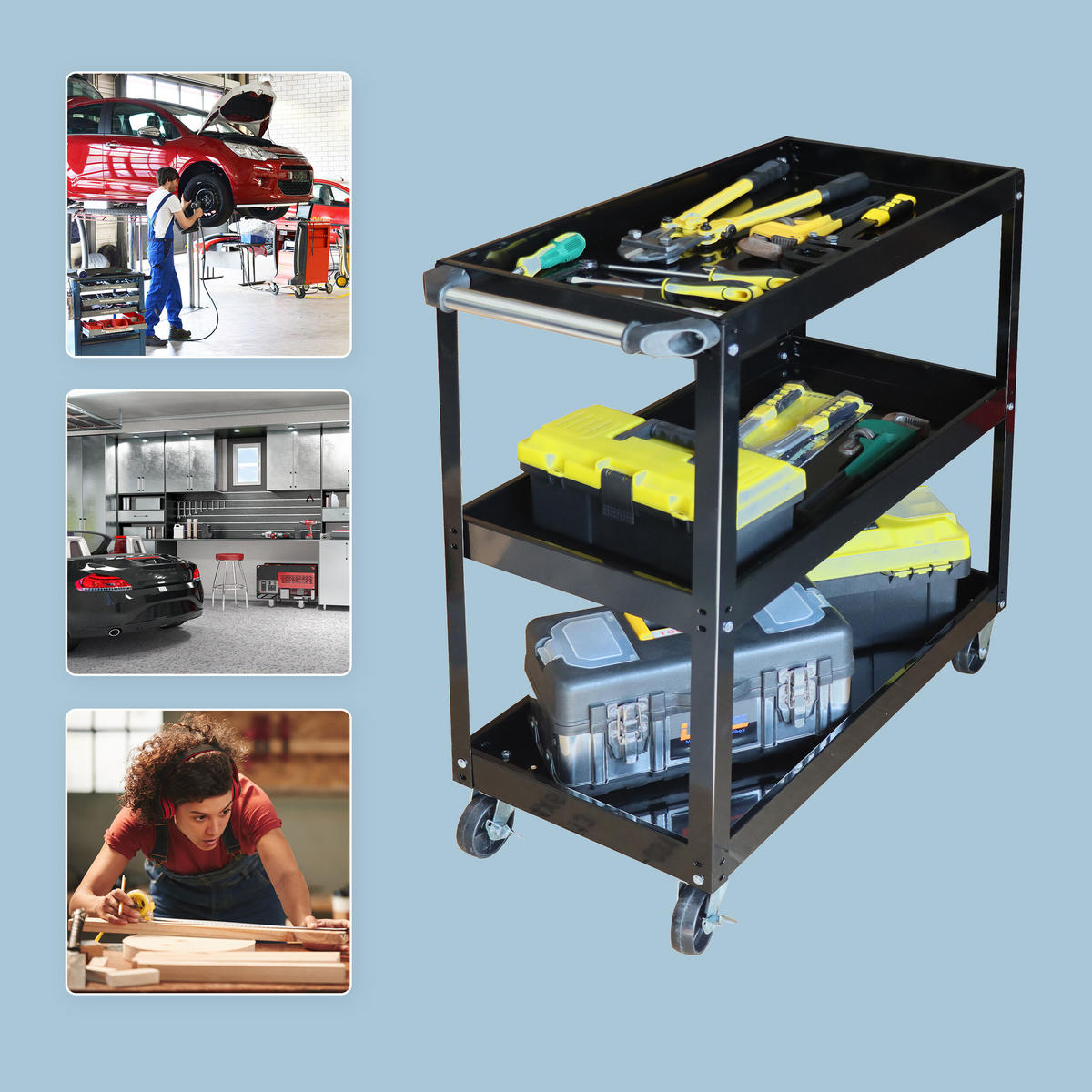 WERKSTATTWAGEN - Schwarz, Kunststoff/Metall (35/76/78cm) - Relaxdays