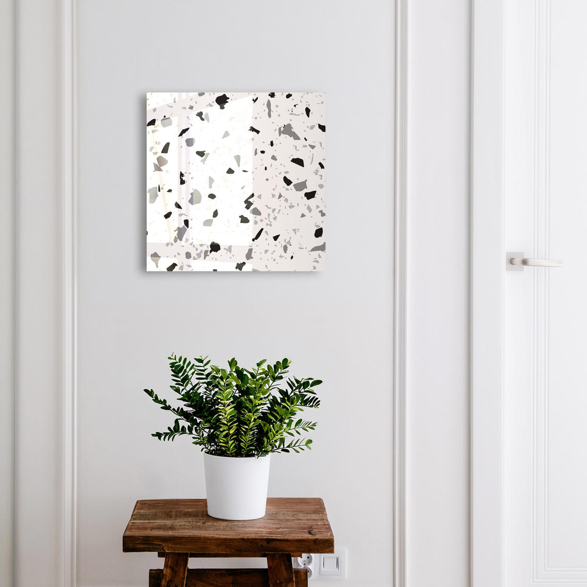 SCHLÜSSELBOX Schwarz 30x30 cm- Türöffnung nach rechts - Monochromer Terrazzo - Weiß, Metall (30/30/5cm) - TULUP