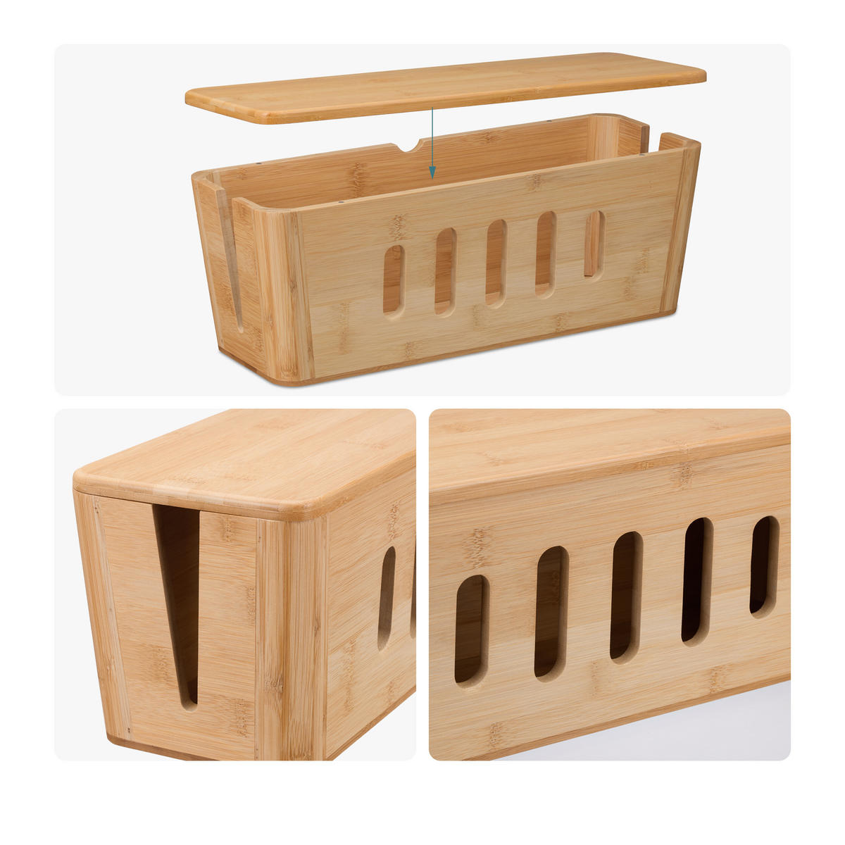 KABELBOX Natur Bambus für 2 Steckdosenleisten - Hellbraun, Holz/Textil (16/44/16.5cm) - Relaxdays