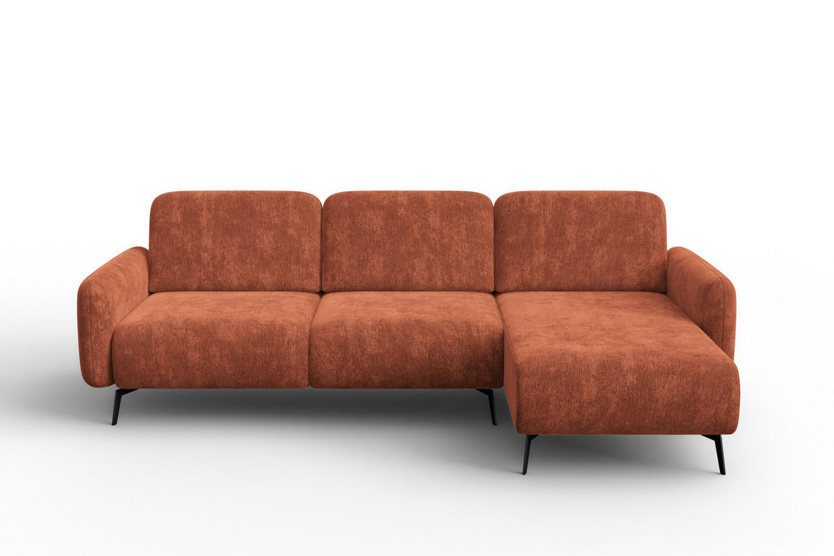ECKSOFA FEBE 4-Sitzer RECHTS, rostroter Chenille-Stoff - Rostfarben/Schwarz, Holz/Textil (264/157cm) - Wozimo
