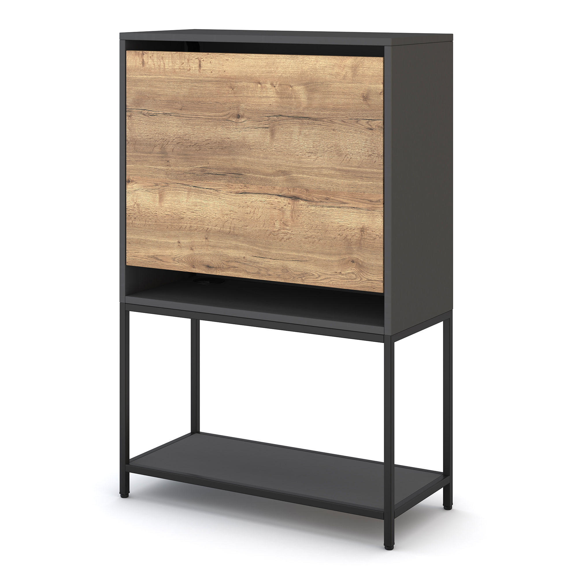 SEKRETÄR Cubas Premium Schwarz /76-76cm Anthrazit - Anthrazit/Schwarz, Holz/Metall (36/80/121.2cm) - ASSMANN