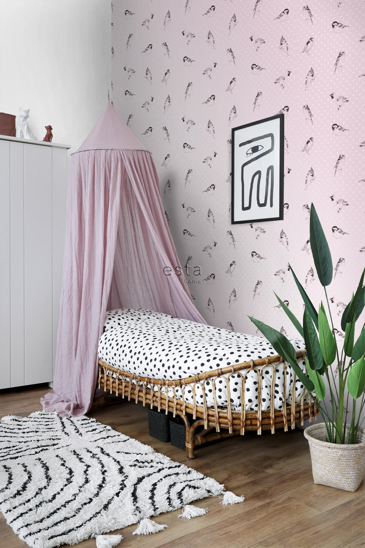 TAPETE Vögel 53 cm x 10.05 m - Pink, Papier (53/0.1cm) - ESTAhome