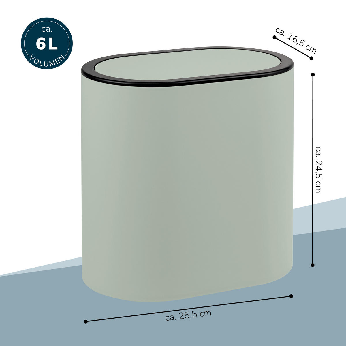 KOSMETIKEIMER 6 Liter, salbei - Salbeigrün, Kunststoff (25.5/24.5/16.5cm) - eluno