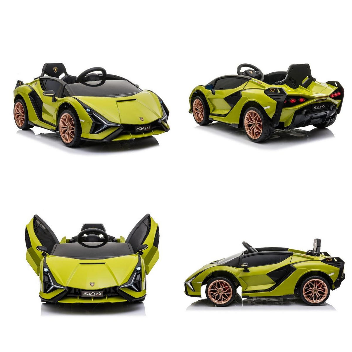 KINDERELEKTROAUTO Lamborghini Sian grün EVA-Reifen Flügeltüren Scheinwerfer - Grün, Kunststoff (108/62/40cm) - Es-Toys
