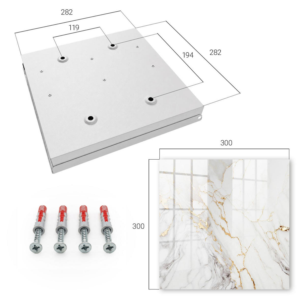 SCHLÜSSELBOX Weiß 30x30 cm – Türöffnung nach rechts - Marmor-Eleganz - Weiß, Metall (30/30/5cm) - TULUP