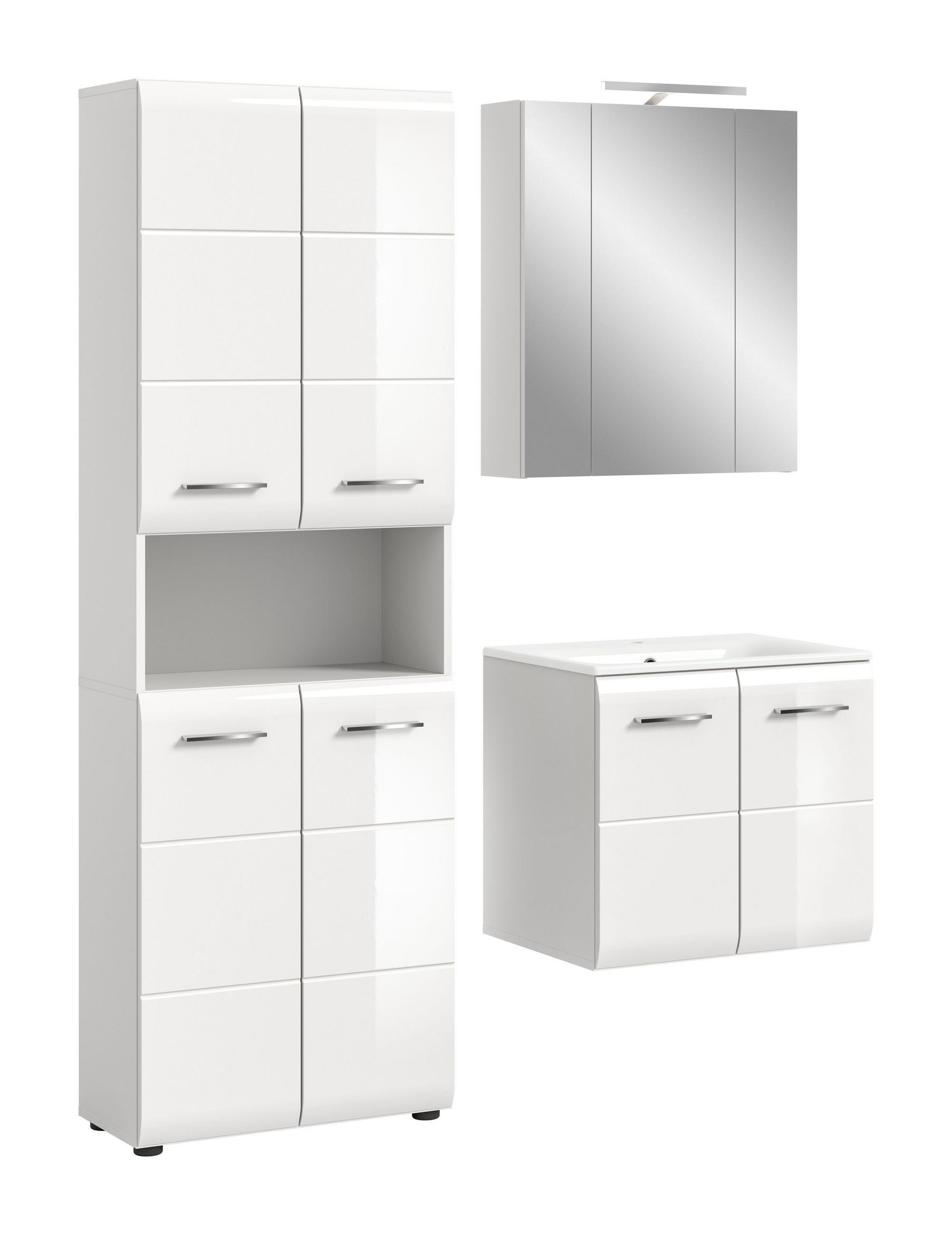 BADKOMBINATION Ice inkl. Beleuchtung 135x185x46 cm weiß Hochglanz MDF 3tlg. - Weiß, Holz (135/185/46cm)
