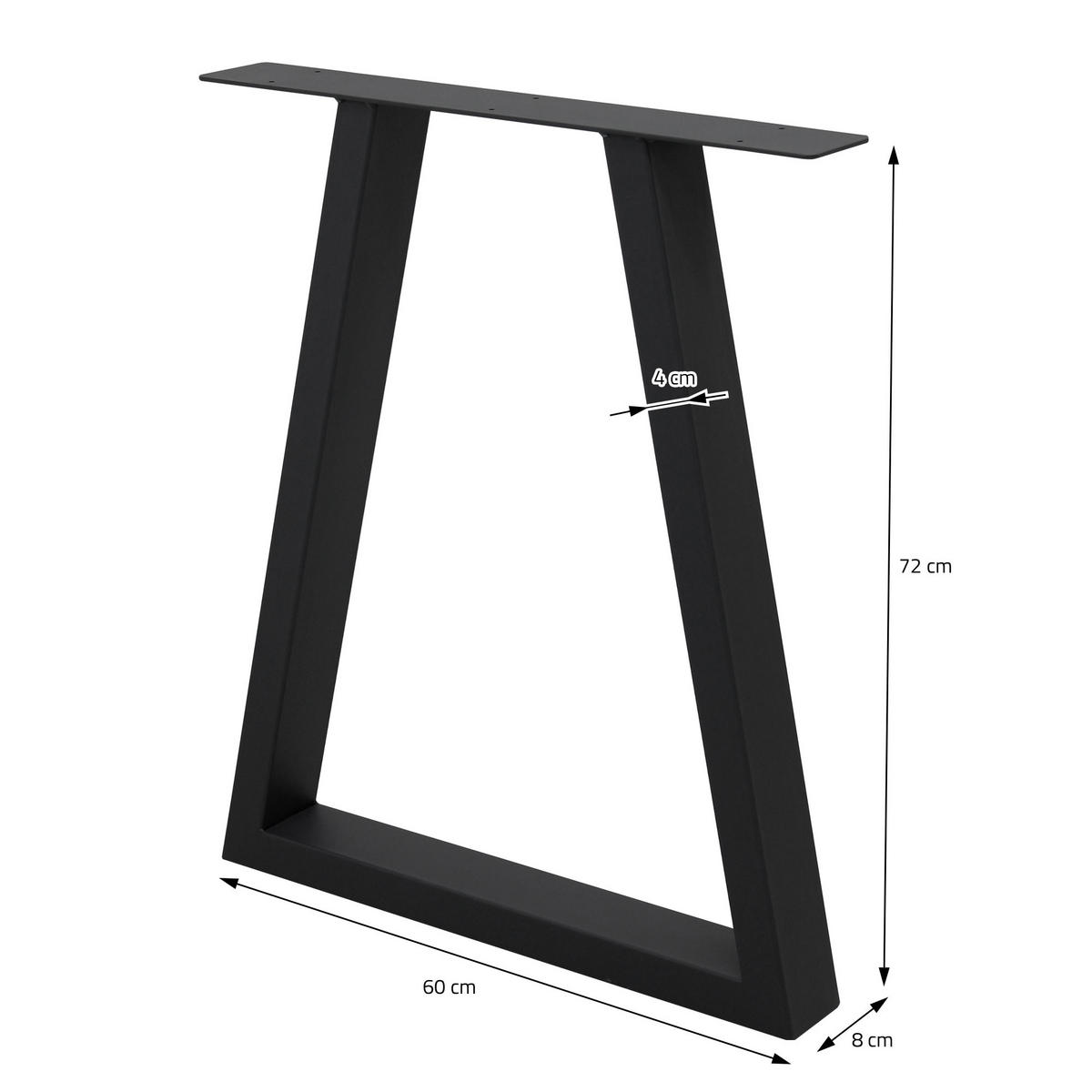 TISCHBEINE 2er Set 60 x 72 cm Schwarz Trapezförmig - Schwarz, Metall (60/8/72cm) - ECD-Germany