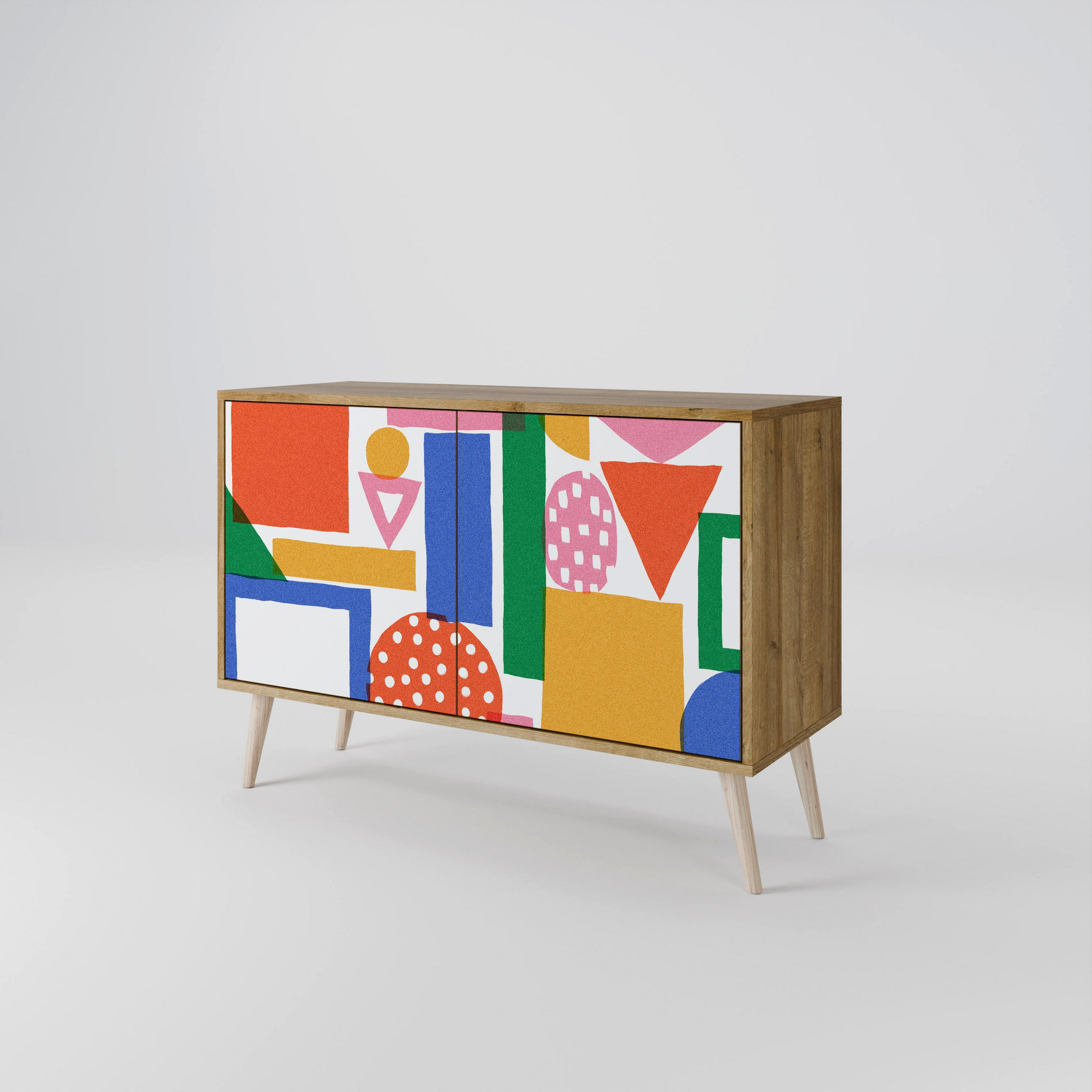 SIDEBOARD GEOMETRIC GLIMMER, Eicheneffekt, 111x42x77,5 cm, 2 Türen - Eichefarben/Buchefarben, Holzwerkstoff/Buchenholz (111/77.5/42cm) - SpaceRebels
