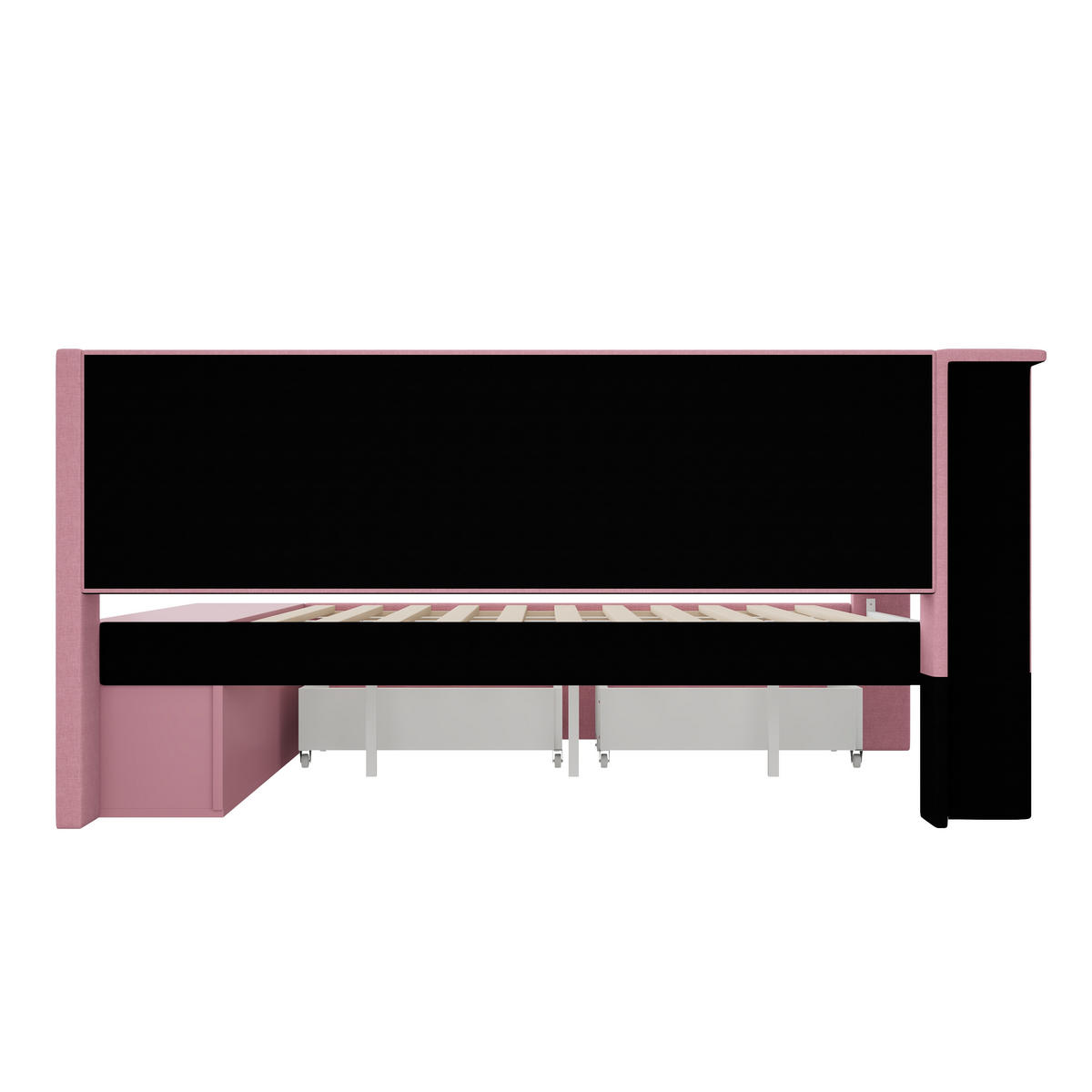 STAURAUMBETT 90/200 cm DE-03405, mit USB, LED, Schuhschrank und zwei Schubladen, in Rosa - Pink, Holzwerkstoff (90/200cm) - ComfortXL