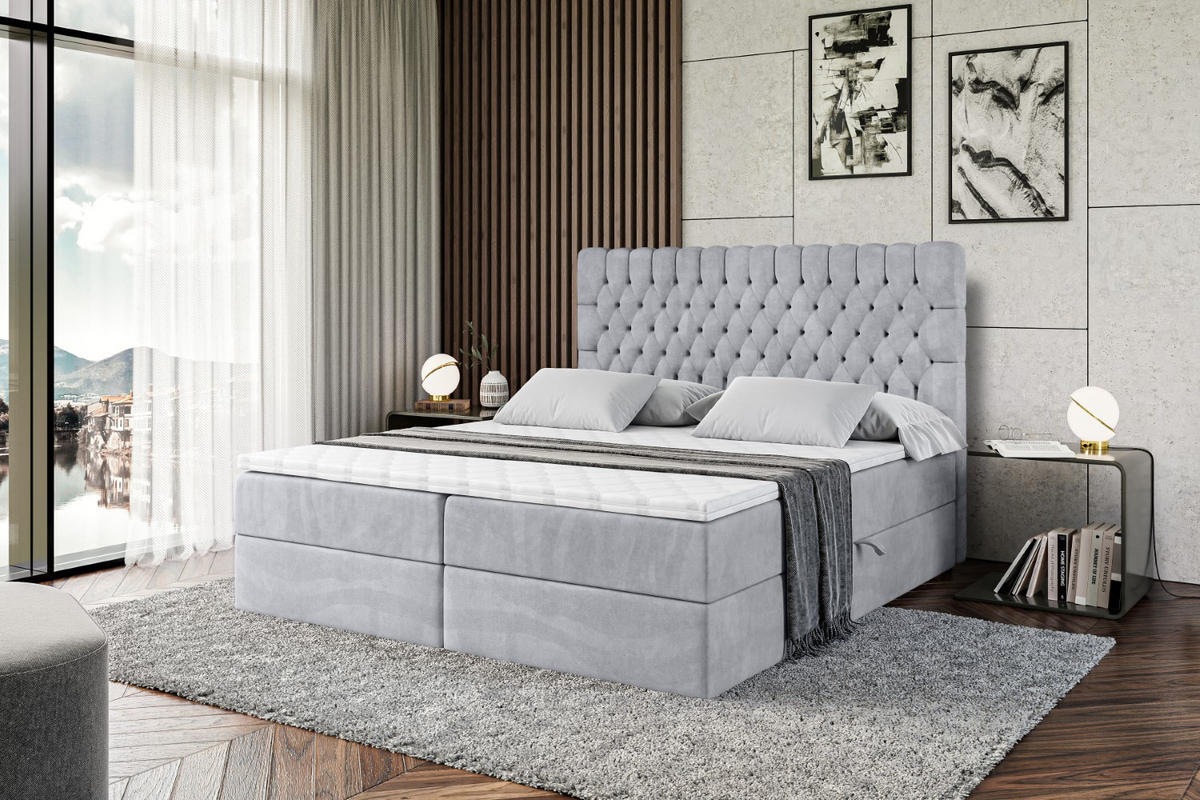 BOXBETT mit Matratze H3 und Lattenrost - SERENE - 120x200 Grau - Hellgrau, Holzwerkstoff (120/200cm) - ALTDECOR