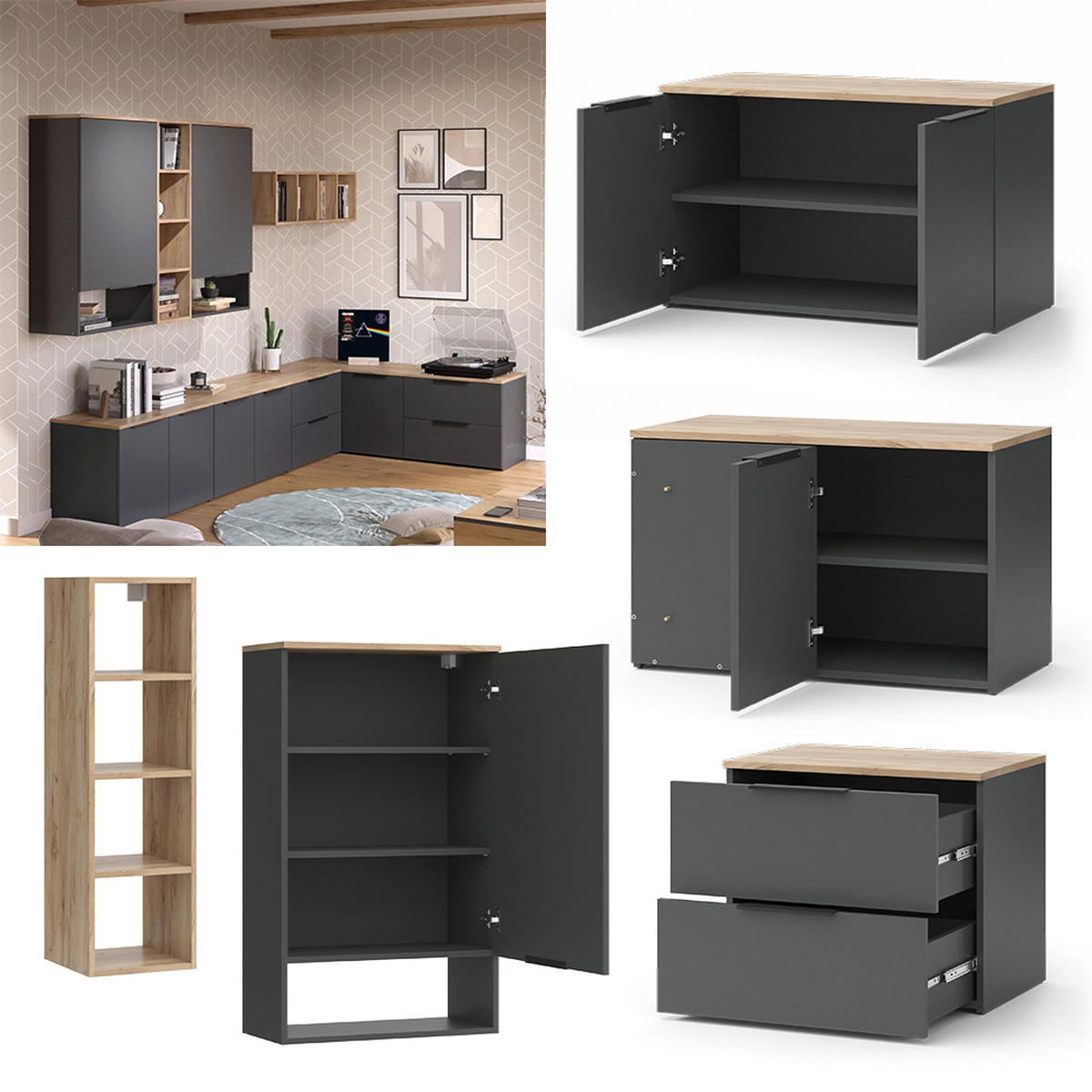 NÁSTĚNNÁ SKŘÍŇKA Wido Antracit - Sonoma dub/antracitová, kompozitní dřevo (80/50/40cm) - Vicco