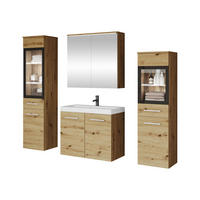 BADMÖBEL-SET Madrit II mit weißer LED Beleuchtung - Silberfarben/Eiche Artisan, Holzwerkstoff/Kunststoff (132/132/30cm) - MIRJAN24