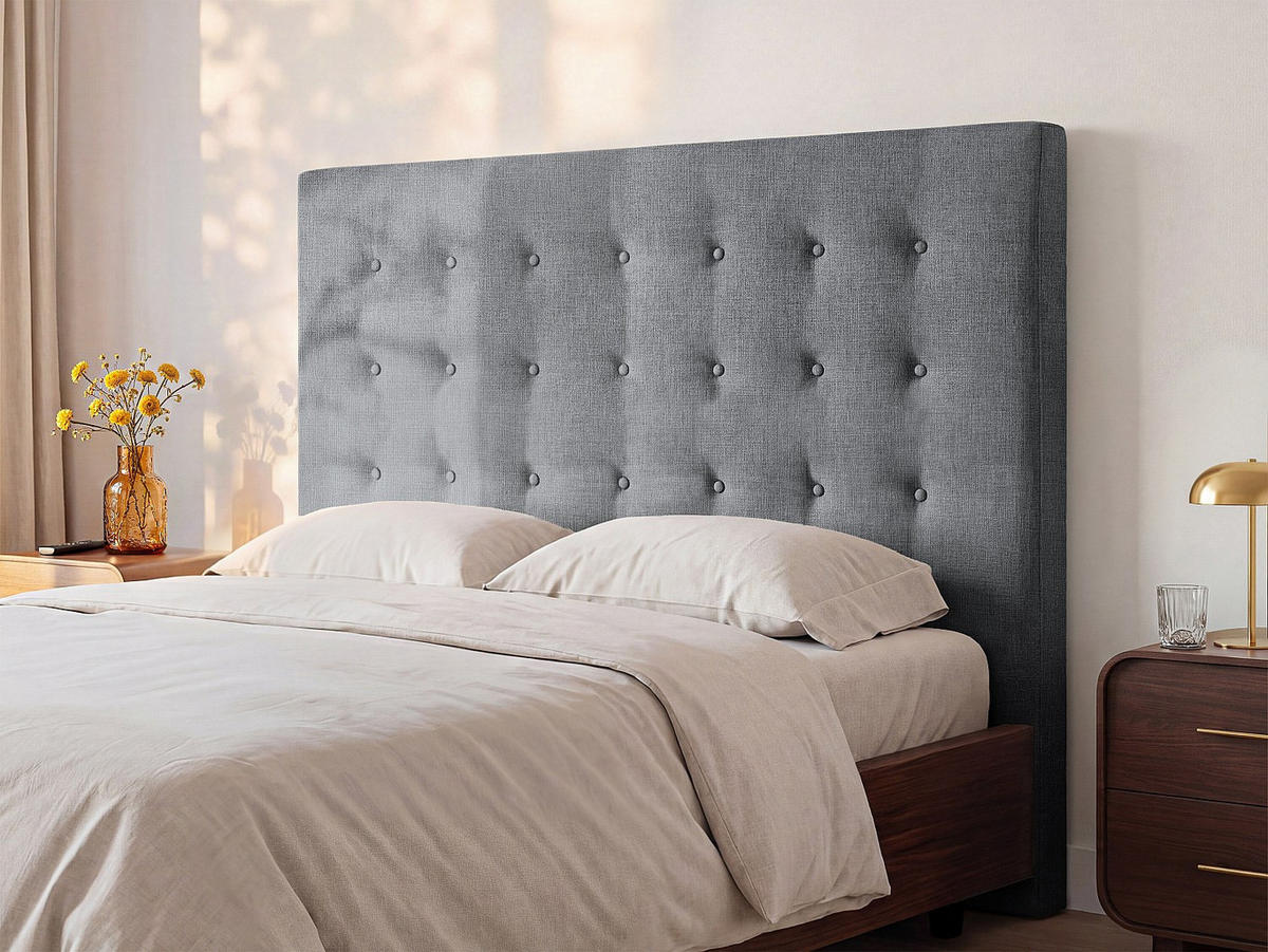 BETTKOPFTEIL - 2 Personen - Stoff - Grau - - Grau, Textil (164.5/125/9.5cm) - Vente-Unique