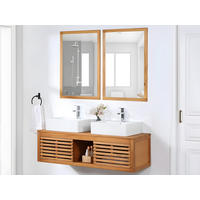 DOPPELWASCHTISCH - 130 cm x 50 cm - Keramik, Holz, Platte - Naturfarben Dunkel - PENEBEL - Naturfarben, Keramik/Holz (130/40/50cm) - Vente-Unique
