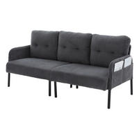 3-SITZER Sofa mit Seitentaschen, Metallgestell & Leinenstoff, 171cm, Grau - Schwarz/Grau, Textil/Metall (171/80/72cm) - LVHOM