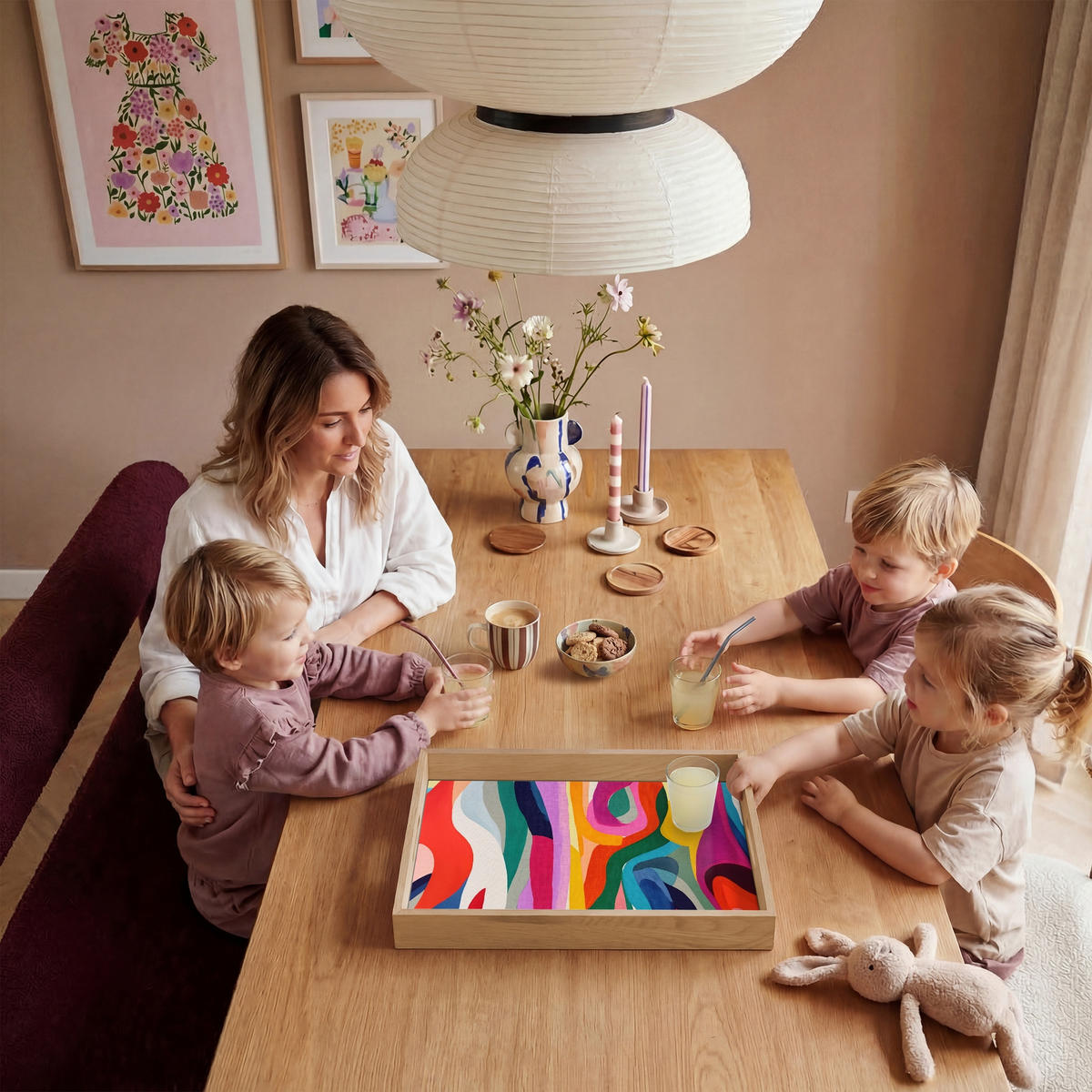 SERVÍROVACÍ PODNOS Abstraktní - barevné - vlny - linie 50x35 cm - různobarevná, dřevo (50/5/5cm) - OnlyWow