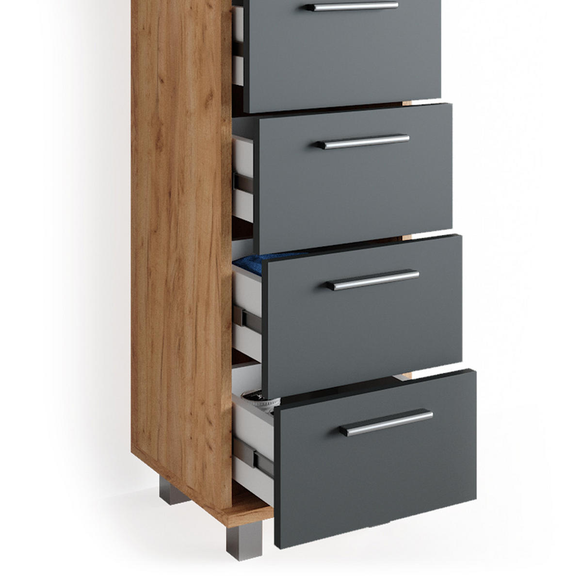 BADSCHRANK Ilias Goldkraft Eiche 30 x 95 cm - Eiche Wotan, Holzwerkstoff (30/95/30cm) - Vicco