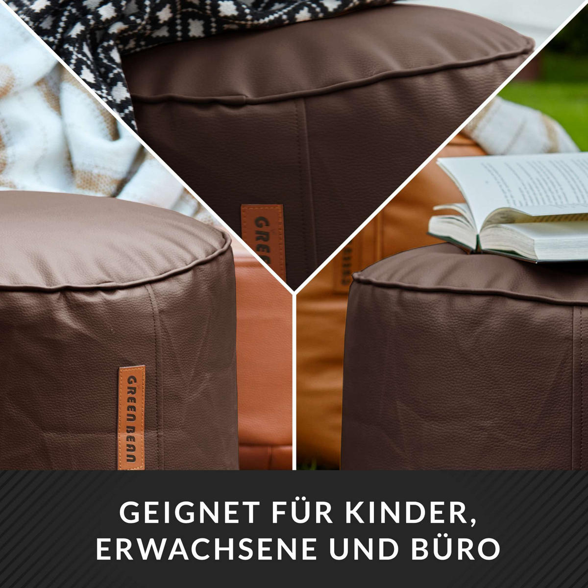 SITZSACK-HOCKER 43x30cm - KUNSTLEDER - Dunkelbraun, Textil (43/30/30cm) - Green Bean