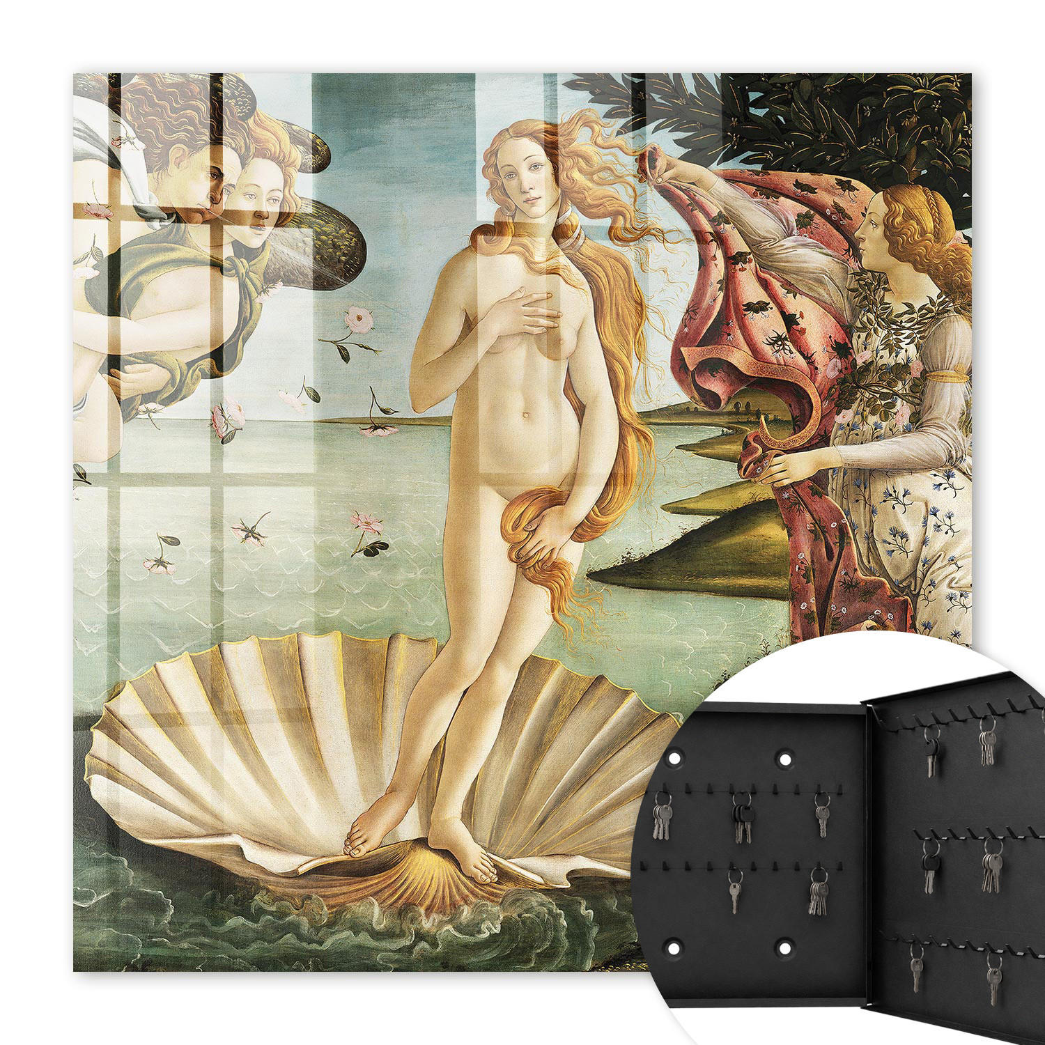 SCHLÜSSELBOX Schwarz 30x30 cm- Türöffnung nach rechts - Die Geburt der Venus - Grün, Metall (30/30/5cm) - TULUP
