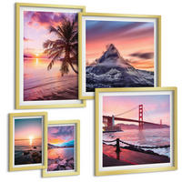 BILDER SET 5er Set - 50x50 cm & 20x30 cm & 40x60 cm Goldrahmen - Rosen, Champagner, Marmor, Pastell - Goldfarben, Kunststoff (40/60cm) - TULUP