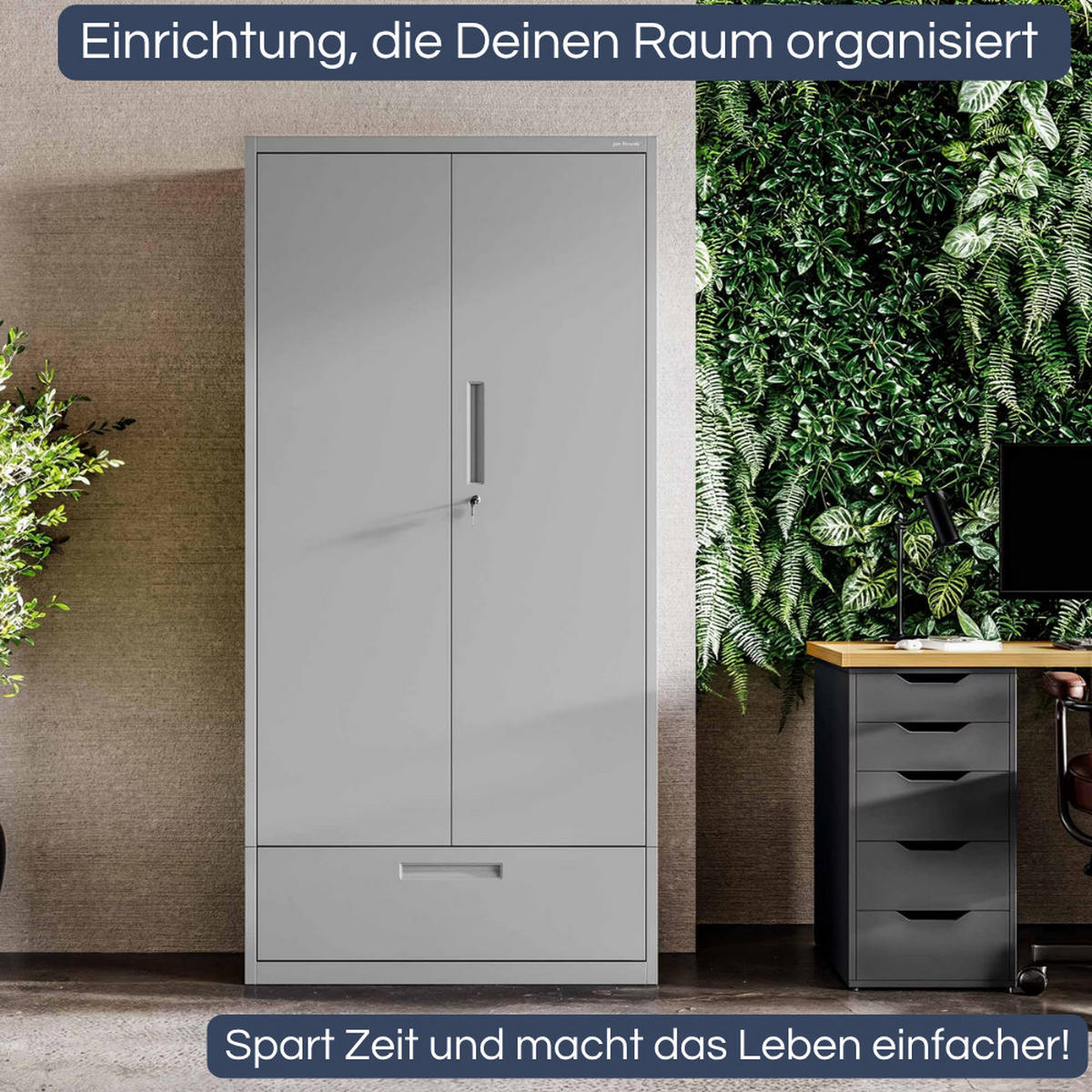 METALLSCHRANK mit Einzel-Schublade MEGAN 195x90x40cm Grau - Grau, Metall (90/195/40cm) - Jan Nowak