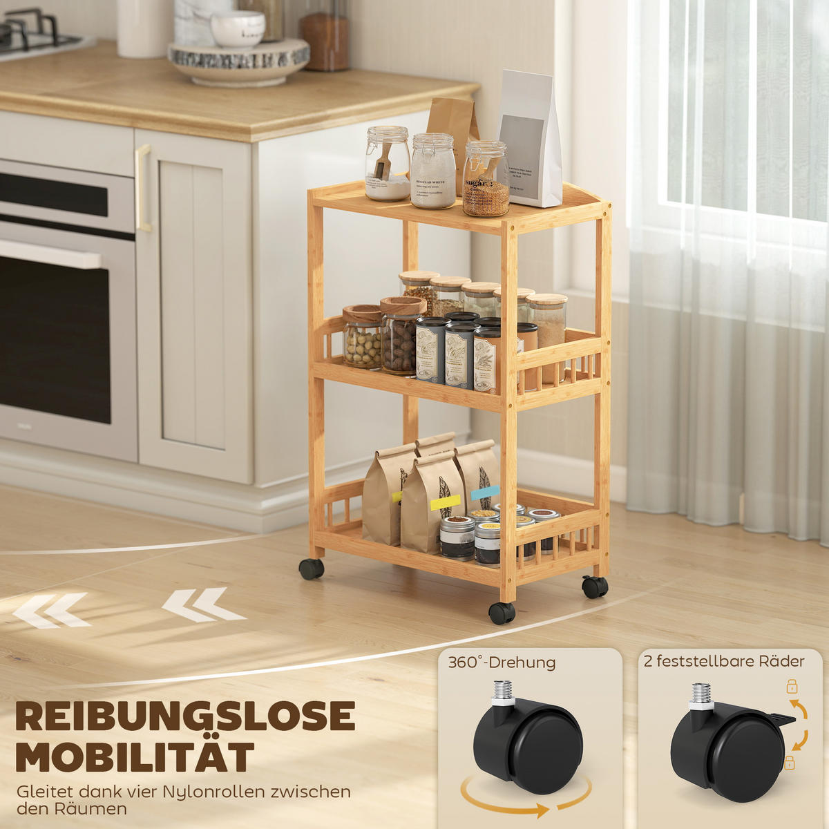 KÜCHENWAGEN Bambus Naturholz - Naturfarben, Holz (30.5/83/53cm) - HOMCOM