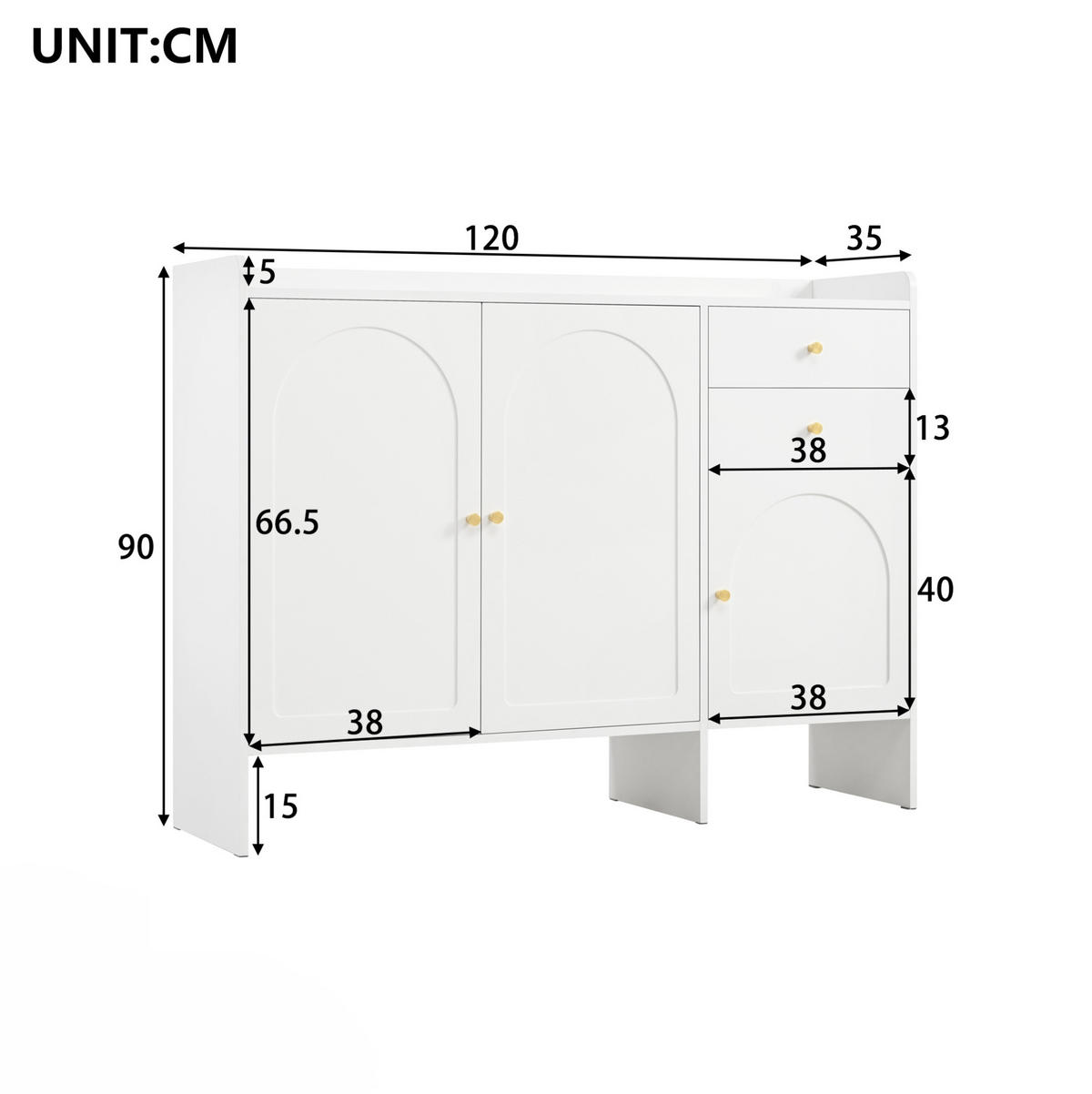 SCHUHSCHRANK 120/35/90 cm in Weiß mit 3 Türen und 2 Schubladen - Weiß, Holzwerkstoff (120/90/35cm) - BEAOK