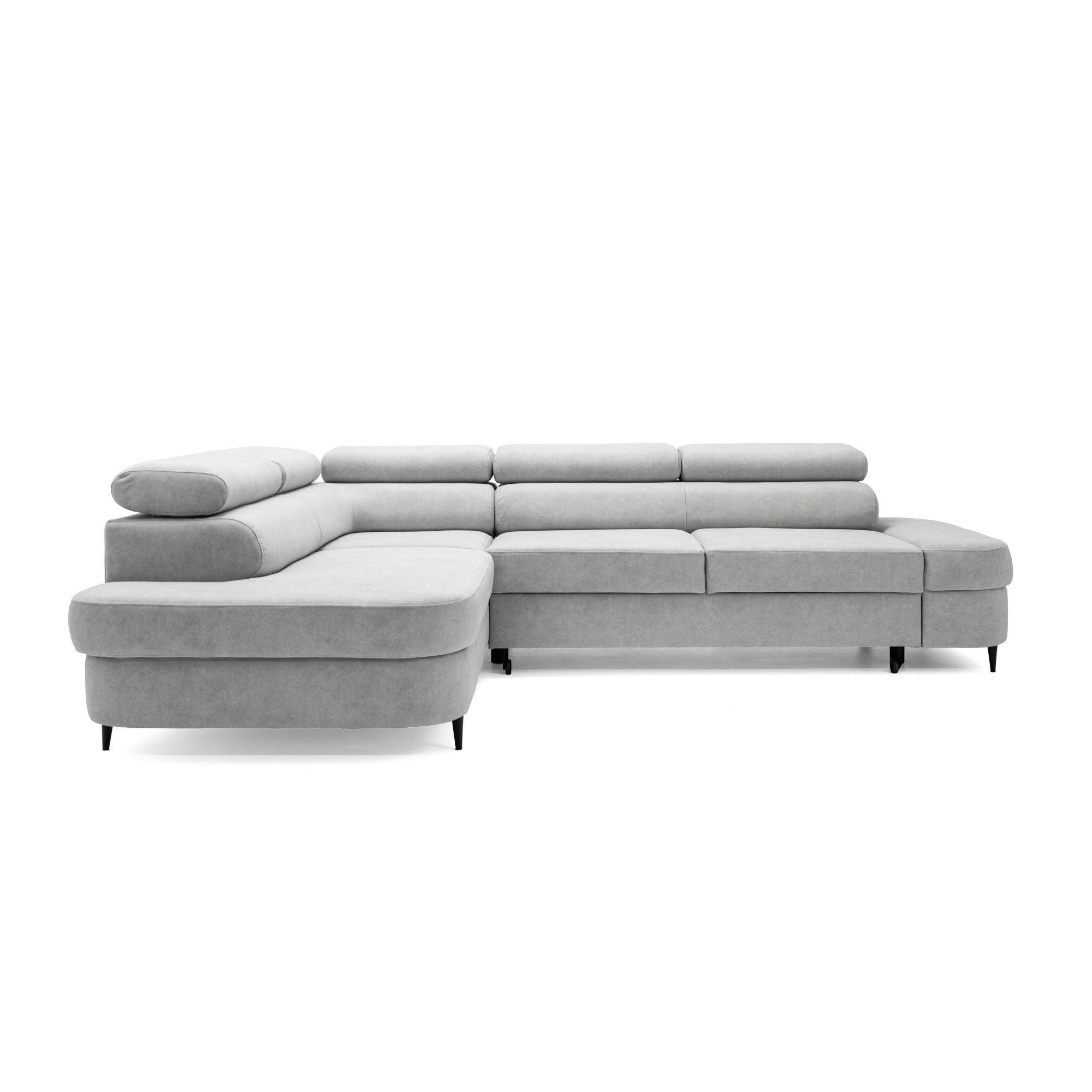 ECKSOFA PRIAM L Links mit Schlaffunktion 125x195 Velours Hellgrau - Hellgrau/Schwarz, Holz/Textil (203/275cm) - Muffo