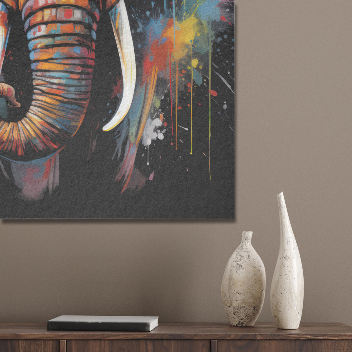 AKUSTIKBILD Elefant - Graffiti - Schwarz - Tiere - Farben Wanddeko 60x90 cm - Schwarz, Kunststoff (60/90/0.9cm) - MuchoWow