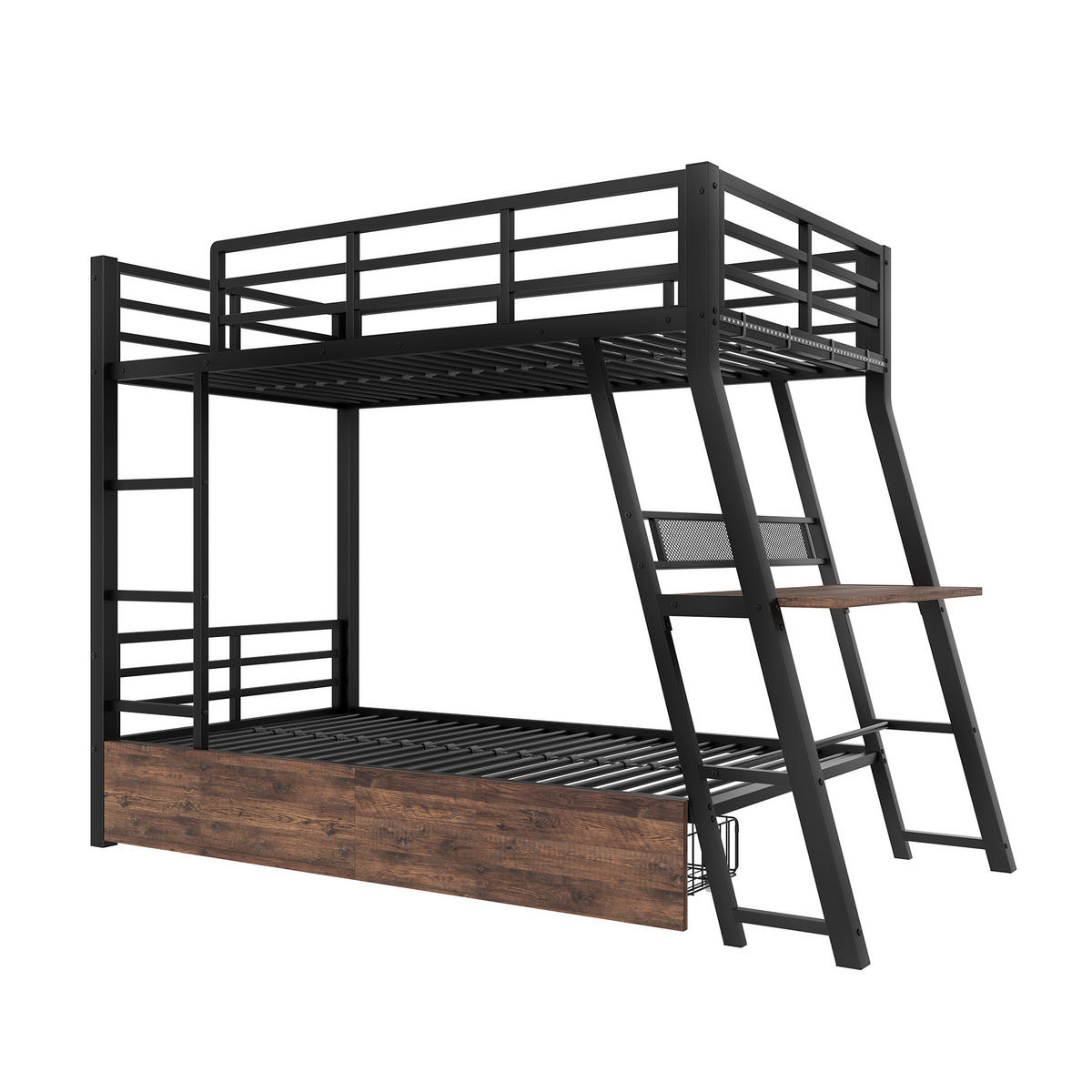 HOCHBETT 90x200cm Schwarz Metall LED-Leiste Schubladen Schreibtisch - Schwarz, Metall (90/200cm) - FLIEKS