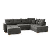 WOHNLANDSCHAFT mit Schlaffunktion und Bettkasten, spiegelverkehrt montierbar U-Form B313/T200/H92 cm, Cord Grau Anthrazit / 15220 - Schieferfarben/Eichefarben, Holz/Textil (313/92/200cm) - luma-home