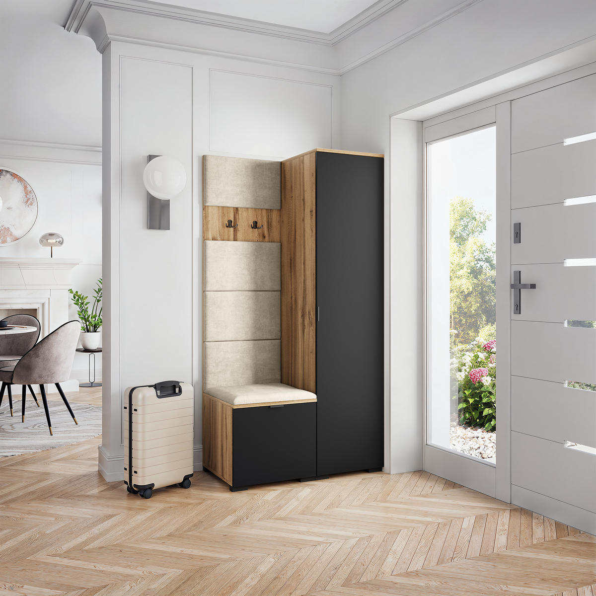 GARDEROBENSCHRANK LORI 95/181/51 cm Modern Eiche Wotan - Ecru/Eiche Wotan, Holzwerkstoff (95/181/51cm) - MASSENO