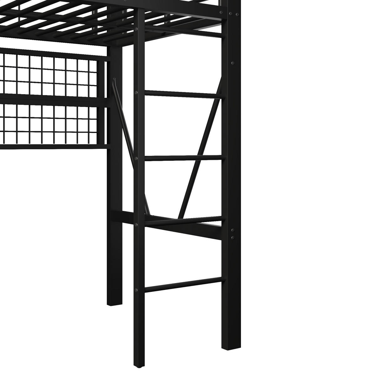 HOCHBETT 90/200 cm Schwarz mit LED und Ablagefach ohne Matratze - Schwarz, Metall (90/200cm) - MIVRAY