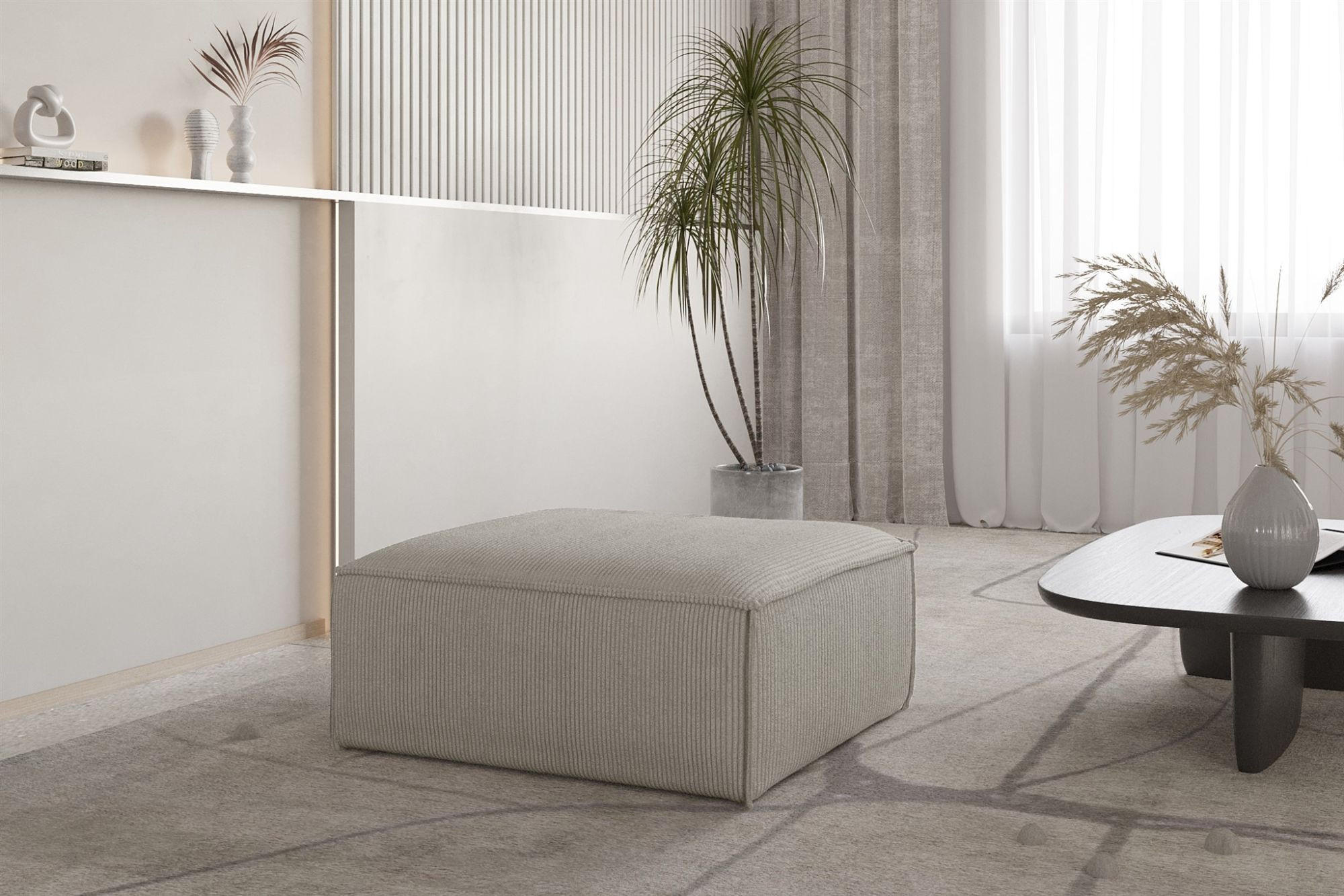 POLSTERHOCKER Celes Premium In Scala - Hellgrau, Holzwerkstoff/Textil (105/40/105cm) - Fun Möbel