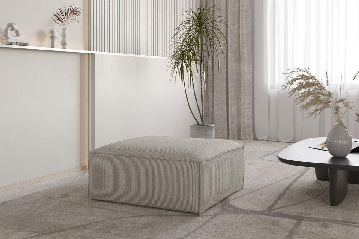 POLSTERHOCKER Celes Premium In Scala - Hellgrau, Holzwerkstoff/Textil (105/40/105cm) - Fun Möbel