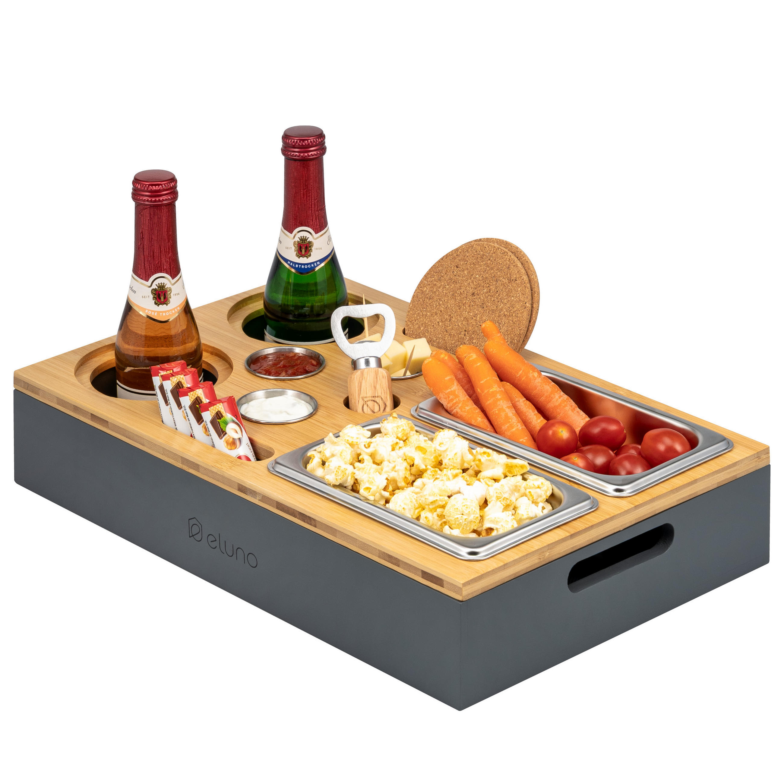 COUCHBAR mit abnehmbarem Deckel, Bambus, grau - Grau, Holz (26/8/40cm) - eluno