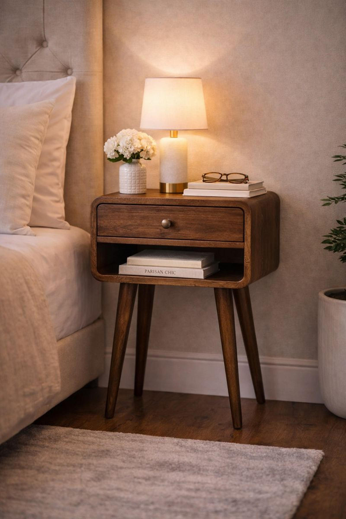 NACHTTISCH Abgerundet mit offenem Regal in Braun - Dunkelbraun/Messingfarben, Holz (30/55/30cm) - Artisan Furniture